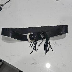 Michael Kors Black Leather Belt with Fringe